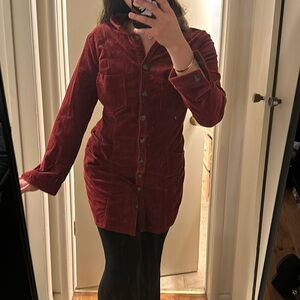Zara button up corteroid jacket in bright maroon.